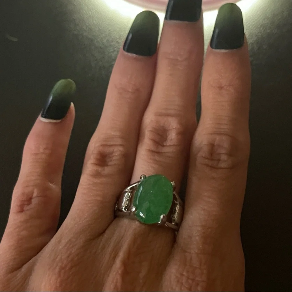 New Sterling Silver Oval Cut Green 4 Prong Crackle Quartz Gemstone Handmade Ring